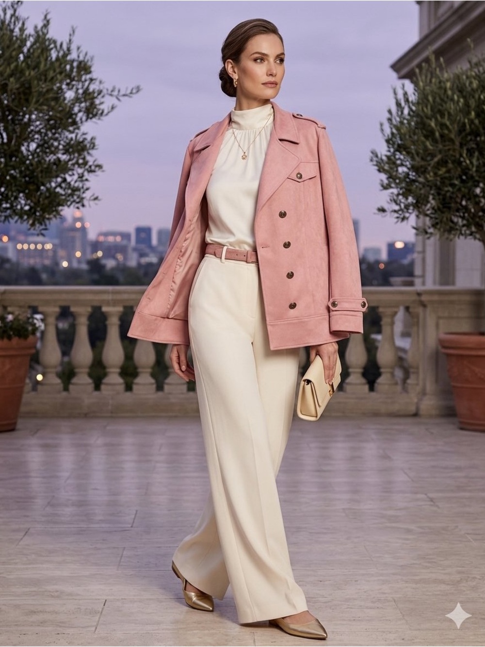 Manly Pink Double-Breasted Suede-Style Women's Coat